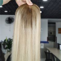 Yeni Stock Balayage Ombre Sarışın Renkli İnsan Saç Parçaları Toppers Mono Saç dökülmesi için açık atkı tabanı ile inceltme Kadınlar