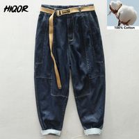 Jeans para hombres 2022 100% algodón Stretch Metal Cinturón de metal Pantalones de mezclilla Manja holgada Ropa para hombres pantalones