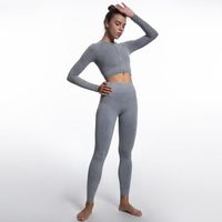 Yoga Outfit 2Pcs Sport Set Women Sand Wash Jeans Fabrics Comfortable Jacket And Leggings Womens Seamless Fitness SuitYoga