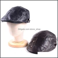 Berets Hut Caps Hats Schalsschalte Handschuhe Modezubehör Herren Real Leder Casquette Peaked Cap Beret Sboy Jazz/Marine/Armee Dhqfy