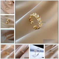 Ленточные кольца ювелирные изделия Sier Gold Geometric Flash Diamond Open Ring Fashion Iscess Insex Finger Women Party Gif Dmf