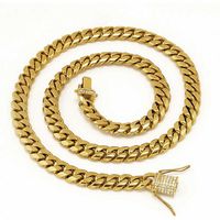 Stainless Steel 24K Solid Gold Electroplate Casting Clasp & Diamond CUBAN LINK Necklace & Bracelet For Men Curb Chains Jewelry 24&293u