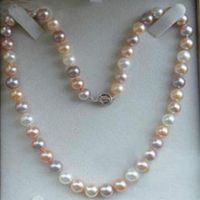 Fine Pearls Jewelry Genuine Natural 7-8mm White & Pink & Purple Akoya Cultured Pearl Necklace 20"189Q