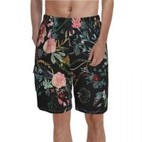 Erkek Şort Gül Kurulu Gece Yarısı Çiçek Plajı Çizme Desen Baskısı Yüzme Sandıkları Büyük Boyut 2xl