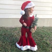 Conjuntos de roupas Criança Baby Girls Natal Outfit Papai Noel traje para o ano 2022 crianças tops cinto calças chapéu roupas