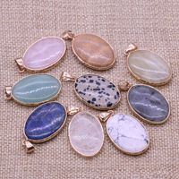 Pendant Necklaces Natural Stone Lapis Lazuli Turquoises Yellow Jades Pink Crystal For Trendy Jewelry Making DIY Necklace Crafts 22x35mm