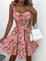 Повседневные платья летние сексуальные стройные спагетти платье для женщин Элегантное сладкое цветочное принт рентабель