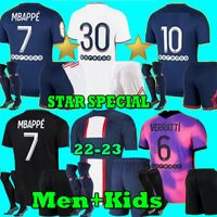 Mbappe Maillot de Foot 21 22 23 Star Special Soccer Jersey 2021 2022 Hakimi Ramos Shirt Men Kids Hommes Enfants Black Verratti Marquinhos Fourth PSGS Champion