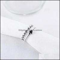 Cluster anneaux bijoux en gros - 925 sterling sier pour femmes Obsidian Leaf double couche thaï index d'ouverture dh4vv