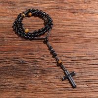 Pendant Necklaces Black Onyx Yellow Tiger Eyes Beaded Catholic Christian Cross Necklace Mala Meditation Jewelry Men And Women Rosary