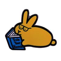 Train Your Hoomin Reading Book Rabbit Enamel Pin Cute Bunny Lapel Pins Metal Brooch Badges Accessories