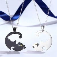 Pendant Necklaces Two Cat Couples Jewelry Necklace For Lovers Kitten Animal Choker Women Valentine's Day Friends