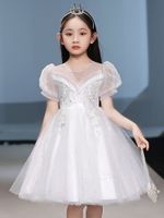 2022 Neue Kinderkleidung Bogen Spitzen Blumen Mädchen Kleid Süße Schönheit Baby Geburtstagsfeier Mädchen