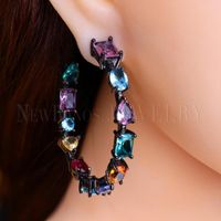 Hoop & Huggie Ranos Multicolor Large Earrings Natural Colorful Stone Circle For Women Fashion Jewlery 001542Hoop