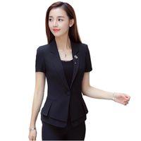 Kadın Suits Blazers Kadın Kısa Kollu Kıyafet Ofis Kadınlar İçin Siyah Çalışma Yaz İnce Fit Resmi Ceketler Kadın Kadınlar