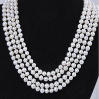 Hand knotted necklace natural 7-8mm white freshwater pearl necklace 4 rows choker 18-21inch
