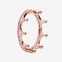 Pink Sparkling Crown Ring High quality Rose gold plated Women Rings with Original box for Pandora Sterling Silver Ring set302a