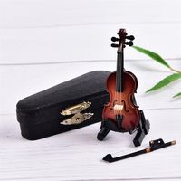 Coleção de instrumentos musicais de madeira de 8cm Coleção de ornamentos decorativos Mini Violino com suporte Modelo de Miniature Model Gifts 220606