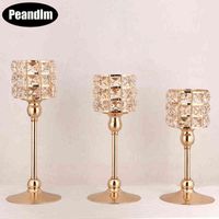 PEANDIM K9 Crystal Candle Lantern Gold Candle Holders Wedding Centerpieces Center Table Candlesticks Parties Home Decor H220419