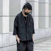Jackets para hombres STREETWAR Men manga corta Kimono Japanese Black Summer Fashion Galketmen's