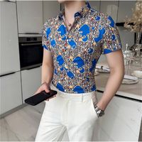 Digital Printing Shirt Men's Personality 2022 New Korean Version Trend Fashion Business Casual Retro Short Sleeve Shirt
