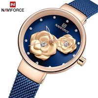 NAVIFORCE Women Watch Top Brand Rose Gold Blue Quartz Ladies Watches Steel Mesh Waterproof Wristwatch for Girl Relogio Feminino 20213K