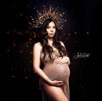Pregnancy Dress Photography Shooting Gold Knitted Maternity Dresses For Photoshoot Garment Props J220531