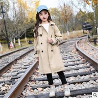 Girls Shawl Trench Coat 2021 Novo Primavera Autumn de Autumn 2 Cores sólidas Windbreaker Kids