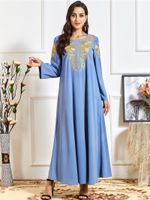 Повседневные платья Aligaia Мода Золотая вышивка платье темперамента для женщин 2022 Лето Дубай Турция Мусульманский Ислам Макси