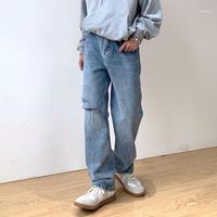 Erkekler kot 2022 tasarım yırtılmış hip hop bülbeli kadınlar düz gevşek denim pantolon erkek arkadaş