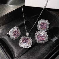 Earrings & Necklace Luxury Square Jewelry Set Eternity Weddi...