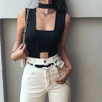 Fashion Sexy Hollow Women's Ground's Round Neck Black Black Slim Fit All-Match Shinrs Rompers Summer 220507