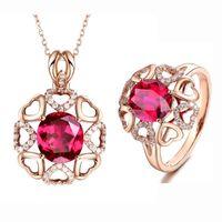 Earrings & Necklace Ociki Rose Gold Color CZ Chokers Cubic Zirconia Heart Red Crystal Pendant And Rings Jewelry Set For Women GiftEarrings