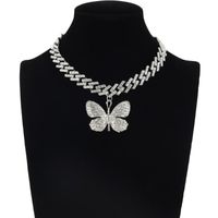 Chokers Butterfly Necklace Cuban Link Chain For Women Iced Out Statement Choker Pendent Hip Hop Jewelry Girls Accessories232g