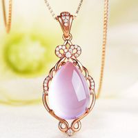 Lockets 18k Rose Gold Color Pink Crystal Gemstones Pendant Necklace For Women Zircon Diamonds Choker Jewelry Birthday Girlfriend Gift