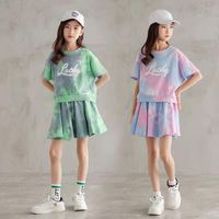 Girls Summer Suit Kids Short Sleeve Top Skirts 2pc Skirt Set Child Sports Casual Girl Outfits 5 To 14