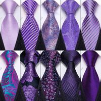 Men a cuadros morados corbata de boda corbata de seda para hombres regalos pañuelos de pañuelo TIPE TIPE Barry. Accesorios de moda de Wang FA-0457 L220728