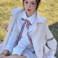 Casual Dresses designer Tom 2022 spring and summer new couple women&#039;s wear college style ribbon decorative collar long sleeve TB shirt dress women 9KAL