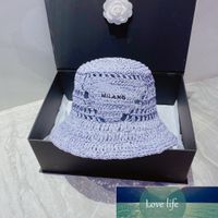 All- Match Bucket Hats Embroidery Hat Straw Hollow out with L...