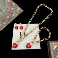 Vintage red love pendant necklace Brand D letter diamonds women earrings bracelet 18K yellow gold plating ring jewelry set278i