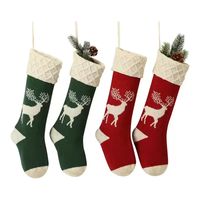46 cm a maglia alci motivi calze natalizie decorazioni alberi di natale di colore solido per bambini regali sacchetti di caramelle inventario all'ingrosso