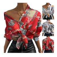 Женская цифровая печать блузки модная тенденция повседневная повязка полицейского топ -дизайнер Famale Spring Long Dlinep