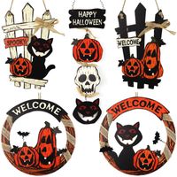 Party Decoration Ghost Festival Welcome Card Wreath Door Hanging Halloween Wooden Pumpkin Black Cat Cemetery Castle Costume Props
