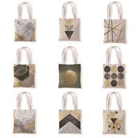 Depolama Çantaları Sıradan Katlanabilir Alışveriş Çantası Geometrik Çevre Dostu Yeniden Kullanılabilir Tuval Bakkal Tote Çanta Omuz