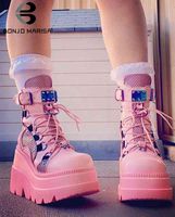 Bonjomarisa ins Brand Platform Designer Goth Combat Boots for Women Punk Zipper Pink Black осень -сетка Fashion J220805
