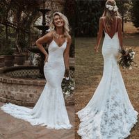 Boho Mermaid Wedding Dresses 2022 Spaghetti Straps Backless Sexy Beach Bride Dress Bohemian Bridal Gowns Vestido De Noiva