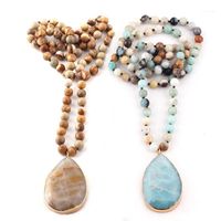 Anhänger Halskette Mode böhmischer Schmuck halbkostbare Steine ​​lang geknotete Stein für Frauen ethnische Halskette