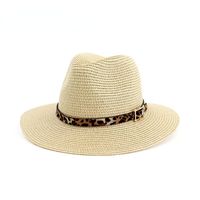 Berets Women Straw Panama With Leopard Belt Hat Unisex Multi...