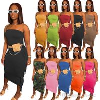 Bayan Püskül Bodycon Elbiseler 2022 Tasarımcı Seksi Kapalı Omuz Elbise Katı Renk Ince Uzun Kalem Etek Clubwear