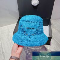 Marca de sombreros de cubo de lujo Sun Caps Bordado de bordado Straw Hollow con logotipo Seaside Vacaciones Calidad de mano tejida
